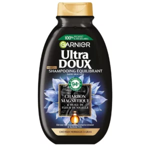 Garnier Ultra Doux - Shampooing Hydratant & Équilibrant au Charbon Magnétique & Fleur de Nigelle - Pour Cheveux Normaux à Gras - 250 ml