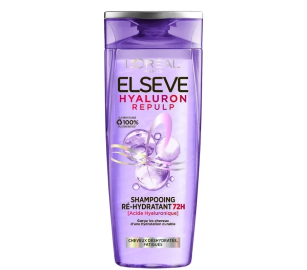 L'Oréal Paris - Shampooing Ré-Hydratant pour Cheveux Déshydratés et Fatigués - Hydratation 72H - Brillance - À l'Acide Hyaluronique - Elseve Hyaluron Repulp -250ml