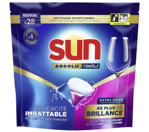 Sun Pastilles Lave-Vaisselle Absolu Tout-en-1 Brillance 56 Capsules Lave Vaisselle