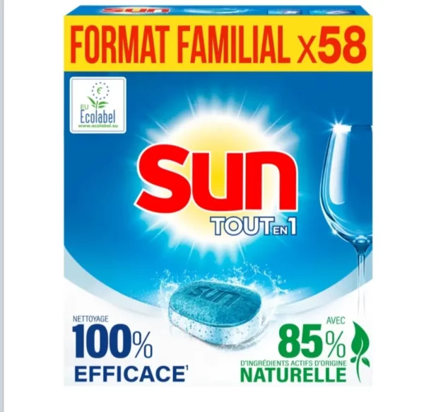 Sun Pastilles Lave-Vaisselle Tout-en-1 Citron Ecolabel 58Tablettes Lave-Vaisselle