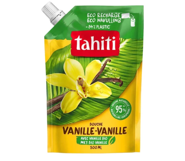 TAHITI - Eco-Recharge Gel Douche Tahiti Vanille - Formule 95% d'Origine Naturelle 500 ml