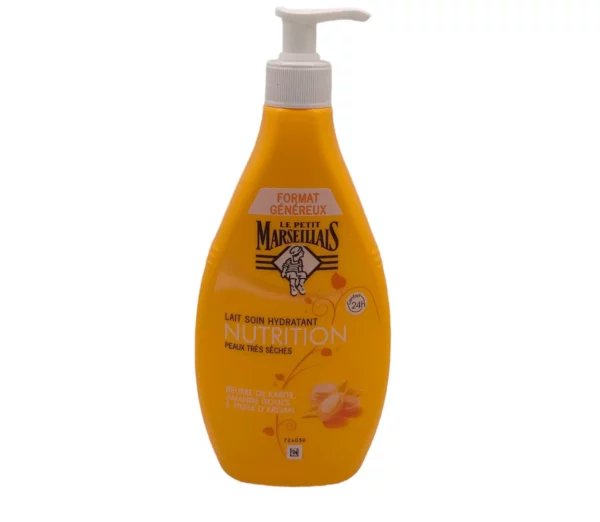 Le Petit Marseillais Lait Corps Hydratant, Nutrition, au Beurre de Karité, Amande Douce et Huile d'Argan, Pour Peaux Très Sèches, 400ml